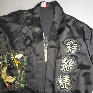SILVER DRAGON Women's Large Black Kimono Robe With Japanese Characters -1535